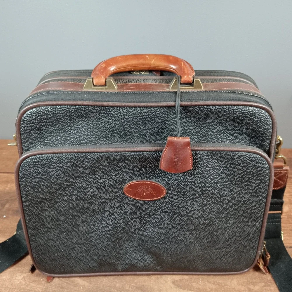 Mulberry Vintage Scotchgrain Leather Briefcase Black Brown Messenger Bag England